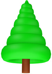 3D green fir tree of various shapes on a transparent background