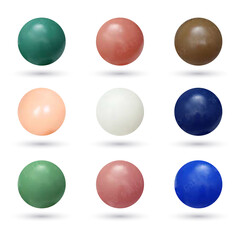 Colorful shiny glass balls 3d graphic. Precious beads. White background isolated. eps 10