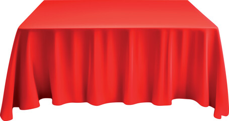 Table draped in red cloth is isolated on white.Vector EPS-10