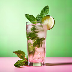 Mojito cocktail drink, green background, Generative AI