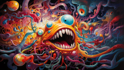 Obraz na płótnie Canvas octopus monster in colorful world