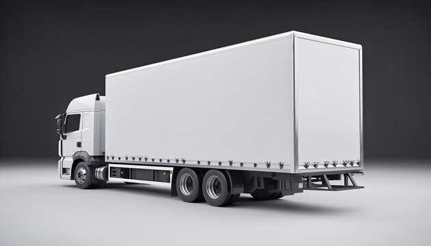Cargo truck with blank side mock up on gray background, AI generated