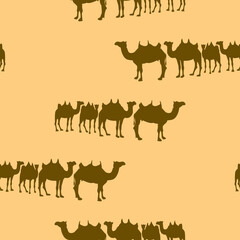 Black camel silhouette isolated on sand color background vector seamless pattern design.