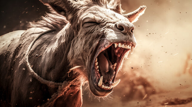 A donkey is seen angrily fighting in an image.