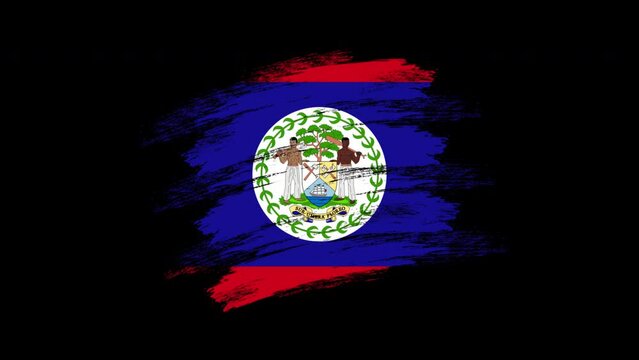 4K Paint Brush Belize Flag with Alpha Channel Stock Video. Waving Brushed Belizean Banner. Transparent Background Texture Fabric Pattern High Detail. stock video