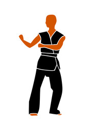 karate with stances dressed in black ready to fight.