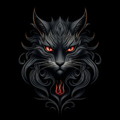 black cat fire tattoo illustration
