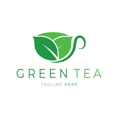 Tea cup logo vector design.Green tea vector logo template.