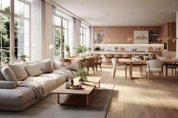 A living room filled with furniture and lots of windows. AI