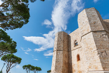 Detail of the side facade of the octagonal castle of Castel del Monte, UNESCO World Heritage Site, Apulia