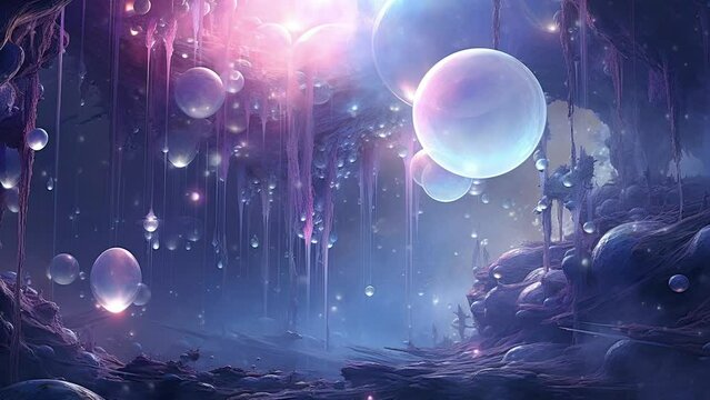 Mesmerizing fantasy world filled with ethereal blue and purple tones
