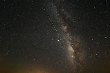 A photo of the night sky during a Perseids meteor shower