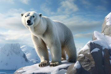 Naklejka na ściany i meble polar bear in the snow. Generative AI