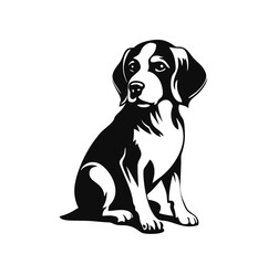 Vector isolated one single sitting Beagle dog full body front view black and white bw two colors silhouette. Template for laser engraving or stencil, print for t shirt	