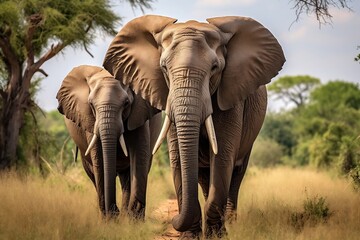 Fototapeta na wymiar Harmonious Herd African Elephants in Nature. Generative AI