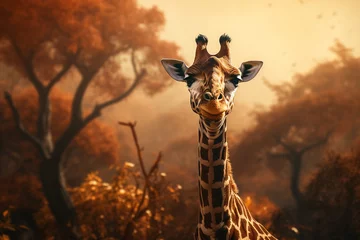 Gordijnen giraffe in the wild. giraffe in the forest. Generative AI. © Fahad