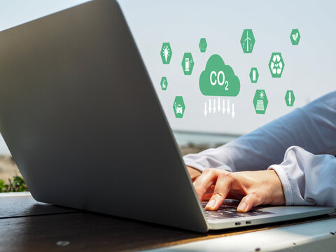 CO2 emission reduction concept, renewable energy business that is environmentally friendly. sustainable development reduce global warming
