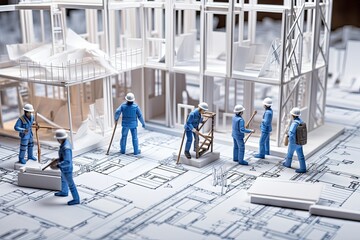 Architecture and construction concept. Architectural project. Engineer working on blueprint.