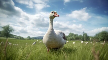 white goose on the grass