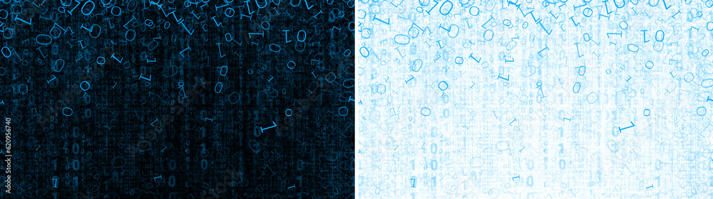 Wall mural binary bit 0 1 falling with blue glow color. abstract technology futuristic design transparent backg