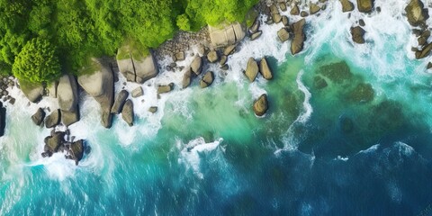 Beauty of the sea. Beaches where land and sea meet seascape. Top view of rocky coastline with drone's eye seaside landscape the rocky beach
