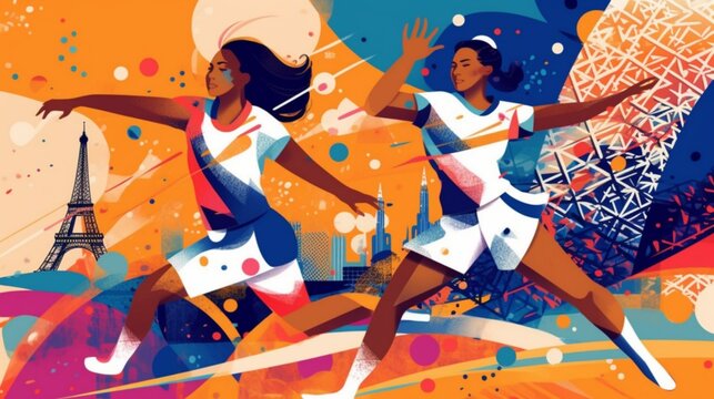 Olympic games in France 2024, runners run, symbol of the olympiad, generated by AI