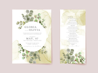 watercolor eucalyptus wedding invitation card template