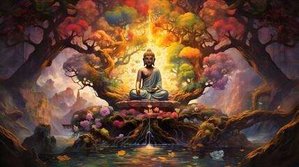 Obraz na płótnie Canvas Buddha Statue beautiful background wallpaper design, Buddism, Buddist Asian, religion, Generative AI