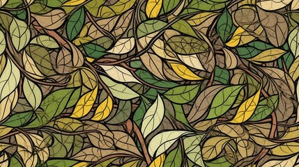 Seamless ornament leaf pattern, a delicate and intricate design of leaves, AI generated