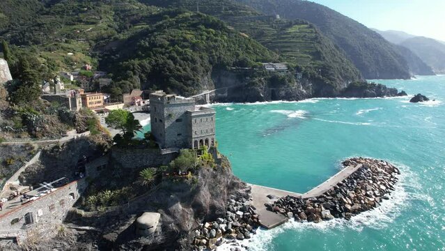 panoramic views of  cinque terre, vernazza, the cliffs and stunning landscapes of the ligurian sea. Castles views iconic Italian seaside town