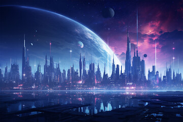 Fototapeta na wymiar night landscape view cyberpunk city illustration