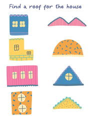 Educational puzzle game for children. Drawings of cute houses