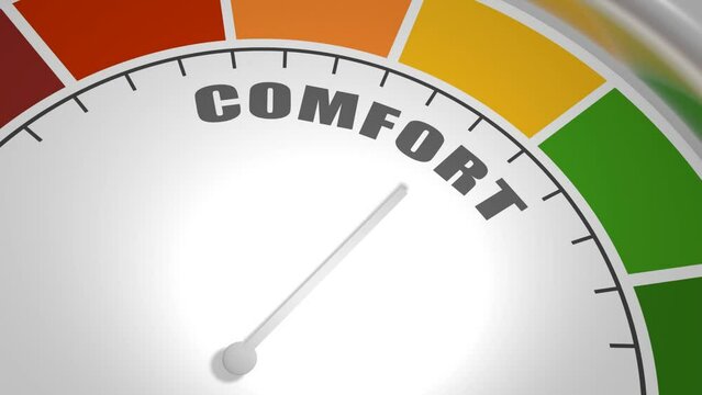 Comfort zone measuring device with arrow and scale. Colorful infographic gauge element.