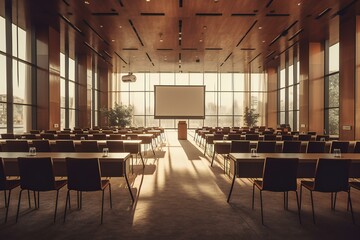 Large Conference hall for Corporate Convention or Lecture. Big empty modern meeting room. Generative AI