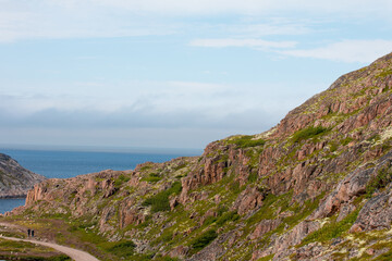 Northern mountains, the sea and mountain cold lakes on the Kola peninsula. Teriberka village