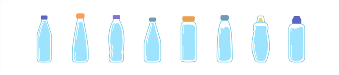 Set of different water bottle colored shapes, vector illustration Isolated on white background.