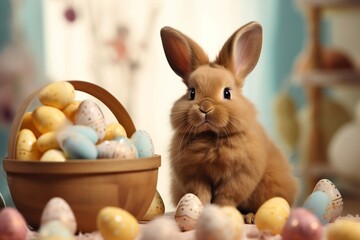 Fototapeta na wymiar Adorable Bunny Easter Delights with Chocolates. Generative AI