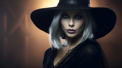 Fototapeta na wymiar Portrait of a woman dressed as witch. Generated with ai.