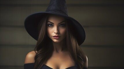Portrait of a woman dressed as witch. Generated with ai.