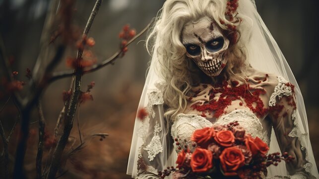 Zombie bride, halloween motive generated with ai.