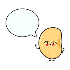 Soy Bean with speech bubble. Vector hand drawn cartoon kawaii character illustration icon. Isolated on yellow background. Soy Bean character concept