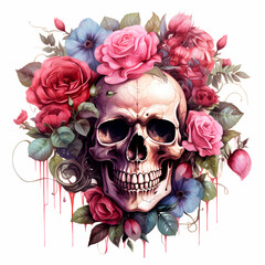 skull with roses and flowers