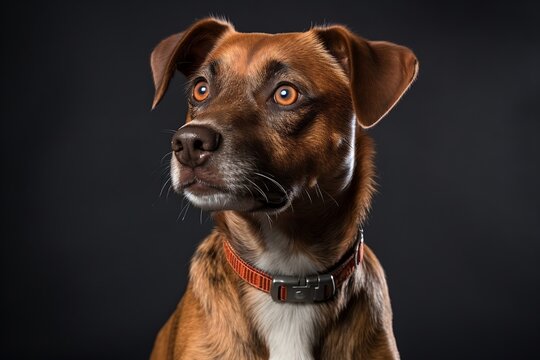 Portrait Pup Collared Crossbreed Dog, Isolated Headshot, Generative AI