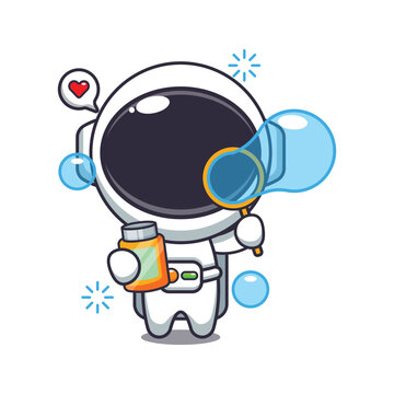 cute astronaut blowing bubbles cartoon vector illustration.
