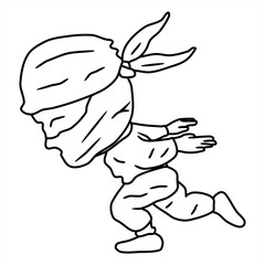 Fototapeta premium line art illustration of a little ninja running fast