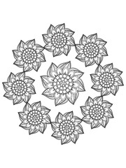 Simple Mandala Zentangle Coloring Book Page Circle Vector Clipart Floral Flower Oriental Oriental Pattern Illustration Indian Meditation Decorative