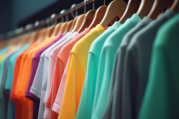 Colorful T-Shirts on Hangers: AI Generated Image