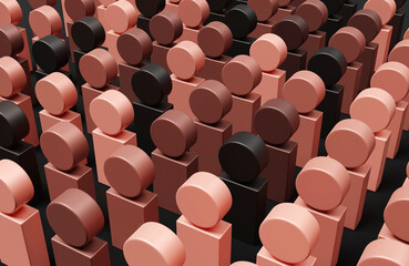 Obraz premium Silhouettes or signs of people with different skin colors, the concept of tolerance for people of different races and skin colors in sepia, 3d rendering