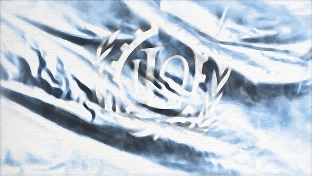 Watercolor canvas ILO - International Labor Organization flag waving on the wind. Aquarelle paint drawing banner swaying on the breeze. Seamless loop.