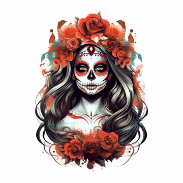 Dia de los muertos. Day of The Dead. Woman with sugar skull makeup, Vector illustration